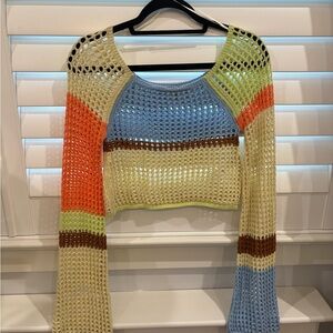 Urban Outfitters Blue and Yellow Crochet Top